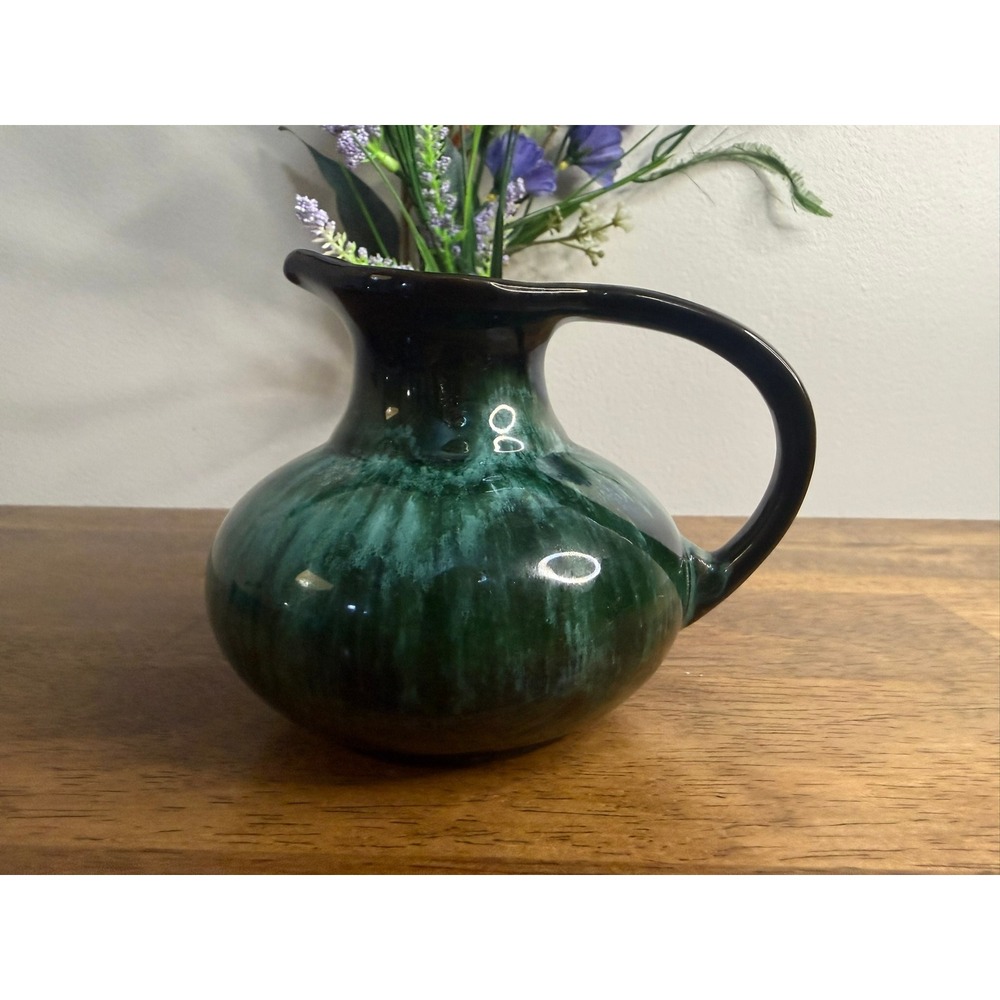 Blue Mountain Pottery Cream Pitcher Green Black Drip Glaze MCM Canada MCM Jug